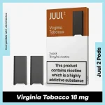 JUUL 2 Virginia Tobacco pods 18mg nicotine strength 2-pack for UAE vapers.