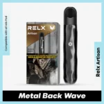 RELX Artisan Metal Black Wave device featuring premium rippled zinc alloy and black leather texture
