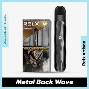 RELX Artisan Metal Black Wave device featuring premium rippled zinc alloy and black leather texture