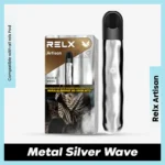 RELX Artisan Metal Silver Wave showing USB-C fast-charging port and sleek metallic base