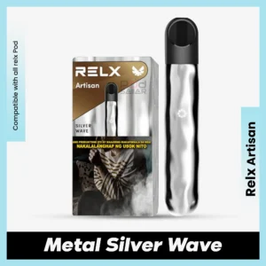 RELX Artisan Metal Silver Wave showing USB-C fast-charging port and sleek metallic base