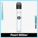 Shimmering RELX Infinity 2 Pearl Glitter vape held in hand showing sleek metallic finish and ergonomic design
