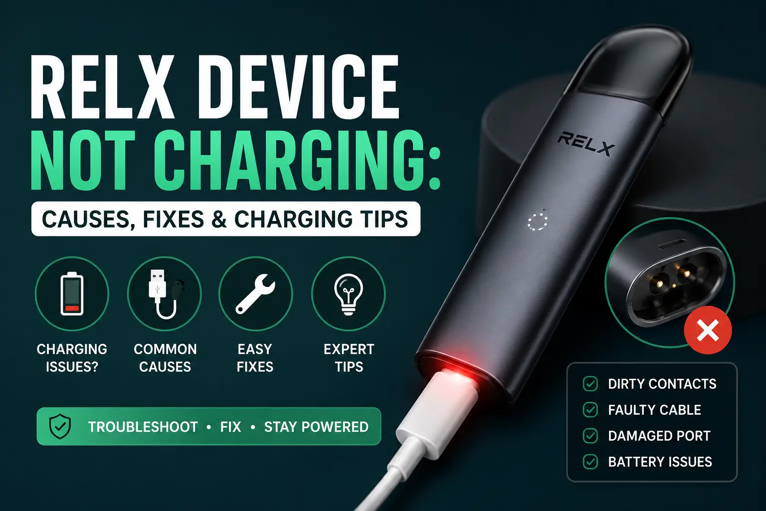 RELX device not charging troubleshooting guide with charging fixes and tips